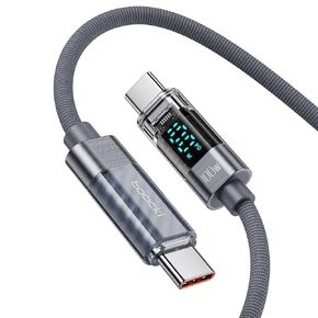 كابل USB C إلى USB C بقوة 100 واط، كابل USB C للشحن السريع 3.3FT من النوع C PD 5A مع شاشة LED سلك شاحن مجدول من النايلون متوافق مع iPhone 15 Pro Max Plus وMacBook وiPad وGalaxy S24 S23 S22 وPixel