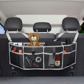 Car Trunk Organizer,Backseat Hanging Storage with 4 Large Pockets, 10 Medium Pockets and Adjustable Straps,Space Saving Expert for Trunk Organizer for SUV (Black)