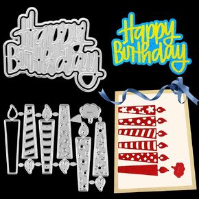 2 حزمة عيد ميلاد المعادن قطع يموت الاستنسل، MIKIMIQI DIY الحرفية المعدنية سكرابوكينغ يموت تخفيضات عيد ميلاد سعيد شمعة النقش قالب الاستنسل لصنع بطاقة سكرابوكينغ الحرفية ورقة ديكور