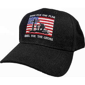 Black Duck Brand Embroidered Stand for The Flag - Kneel for The Cross Adjustable Baseball Hat/Cap (1) Black