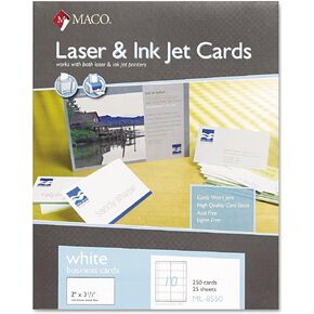 MACO Laser/Ink Jet White Business Cards, 2" x 3 1/2, 10 per Sheet, 250 per Box (ML-8550)