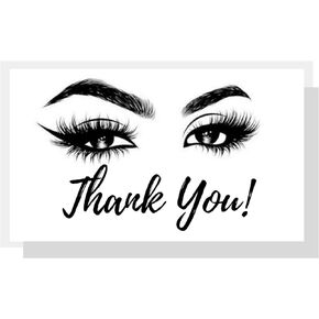 Thank You Cards | Package of 50 | Design Single Sided Size 3.5 x 2" inches False Eyelashes and Microbladed Eyebrows