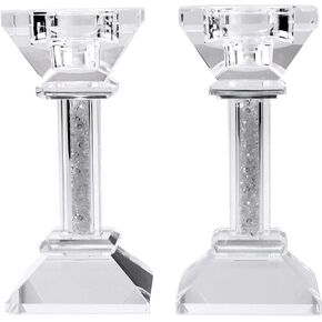Clear Crystal Candle Holder Bulk, 2 Pcs 5.4" H Glass Candlestick Holders Set for Table Centerpiece, Dinning, Wedding, Christmas, Modern Pillar & Taper Candelabra Candle Holder Decorative…