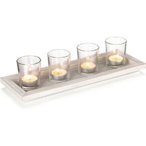 Hanobe Candle Tray Decorative Rectangle: Rustic Long Narrow Farmhouse Centerpiece Trays Whitewashed Wood Candles Holder Plate for Kitchen Coffee Table Dining Room Home Decor