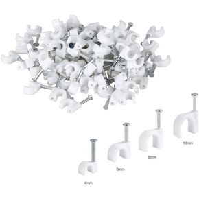 مقاطع سلك كابل مستديرة 4 مم 6 مم 8 مم 10 مم (عبوة من 400) إدارة الكابلات RG6 RG59 CAT5 CAT6 RJ45 مكبر صوت تلفزيون إيثرنت كهربائي سلك حامل ربطة عنق مشابك أظافر محورية واحدة in Kuwait