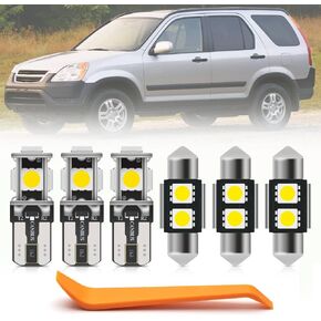 7pcs White LED Interior Lights Bulb Kit for Honda CR-V CRV 2002 2003 2004 2005 2006 Map Dome Trunk License Plate Lights Super Bright 6000K Interior Light Bulbs Package + Install Tool