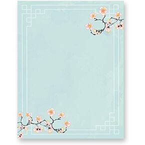 100 Stationery Writing Paper, with Cute Floral Designs Perfect for Notes or Letter Writing - Cherry Blossoms
