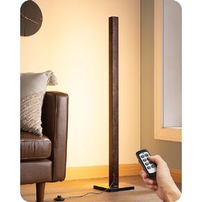 EDISHINE Wood LED Corner Floor Lamp, Modern Dimmable Light with Remote, Minimalist Standing Floor Light for Living Room, Bedroom, Office, 7 Color Temperature 2700~6000K, 46"