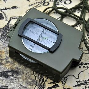 Military Lensatic Sighting Compass Waterproof and Shakeproof with Map Measurer Distance Calculator, Pouch for Camping, Hiking