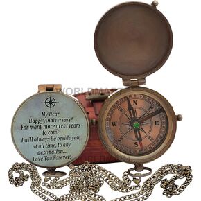 Anniversary Brass Sundial Compass with Special Engraved Greeting - Romantic Gift Ideas for His/her - Husband Gifts from Wife, for Men,