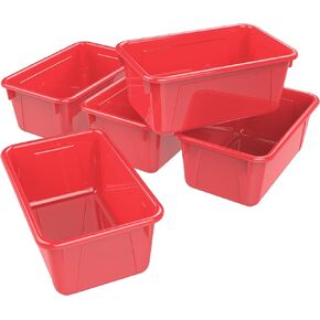 Storex Small Cubby Bins – Plastic Storage Containers for Classroom, 12.2 x 7.8 x 5.1 inches, Class Red, 5-Pack (62415A05C)