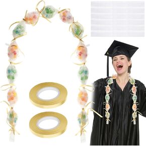 Shappy 6 Pcs Graduation Candy Lei Netting Bags White Candy Lei Netting with 2 Rolls Ribbon for Graduation Lei Tubing Making Supplies