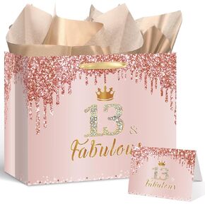 Yoirrat Rose Gold Birthday Gift Bag for Women Girls Large Pink Happy Birthday Gift Bag with Birthday Wrapping Paper and Happy Birthday Card for Women Girls Birthday Decorations Party Supplies