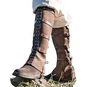 Resnan Faux Leather Medieval Viking Gaiters Knight Warrior Armor Boot Covers Spats Waterproof Leg Guards Cosplay Costume