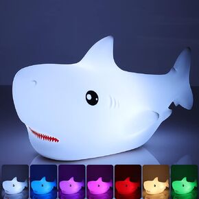 ضوء الليل من Tremdwoto Shark للأطفال مع 7 ألوان، مصباح LED ليلي من السيليكون القابل لإعادة الشحن كهدية عيد ميلاد للأطفال الأولاد والأطفال الصغار في حضانة الفتيات في سن المراهقة