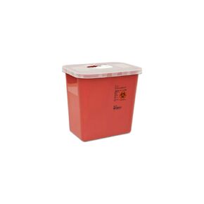 Kendall 8970 Sharps Disposal Biohazard Waste Container with Rotor Lid, 2 Gallon Capacity, 10.5" Width x 10" Height x 7.25" Depth, Red Base (Case of 20)