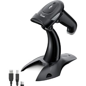 Eyoyo 2D 1D Wireless Barcode Scanner with Stand, 3-in-1 Barcode Scanner Reader 2.4G Wireless & Bluetooth & Wired USB Connection,Handheld QR Code Scanner for iPhone,Mac,Android,Store,Warehouse,Library