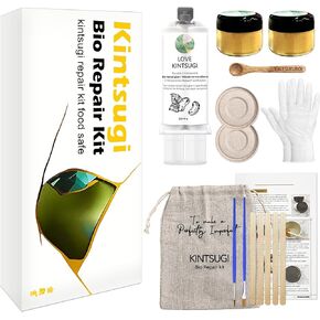 1DFAUL Bio Kintsugi Repair Kit Gold، Kintsugi Food Safe، قم بإصلاح الفخار ذي المغزى باستخدام غراء Bio Kintsugi، آمن للاستخدام في غسالة الأطباق، مثالي للمبتدئين، جلب الفن الياباني إلى منزلك