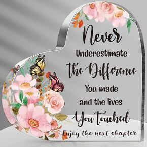 Retirement Gifts for Women, Acrylic Heart Sign Presents, New Joy Leaving Going Away Gifts for Teacher Nurse Coworker Boss Leader Manager Employee Colleague Friends