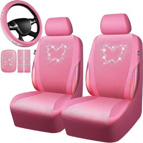 CAR PASS Bling Diamond Butterfly Car Seat Covers, Black Velvet Leather Butterflies Front Seat Covers Set for Women Girl, Rhinestone Butterfly 14.5-15'' Steering Wheel Cover, Glitter Car Interior Sets