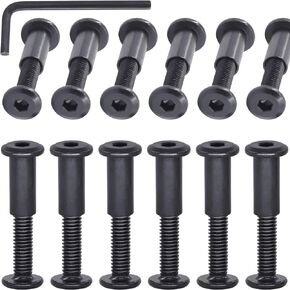 12Sets M6x35mm Black Hex Socket Cap Bolts and Barrel Nuts, Crib Bolts Flat Head Binding Bolt Screw Post for Belt Buckle Leather Furniture