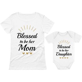 Tstars Blessed To Be Her Mom Mother and Daughter Matching Outfits Gifts for New Moms Mothers Day Mommy & Baby Shirts Set