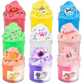 9 Pack Mini Cloud Slime Kit,with Peachybbies and Cute Frog Charms,Scented DIY Slime Supplies for Girls and Boys,Stress Relief Toy for Kids Education,Party Favor,Gift and Birthday,Candy Bag Packaging