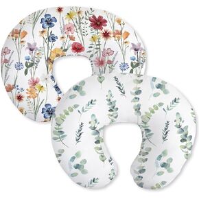 Little Grape Land Nursing Pillow Covers for Baby Girl, Soft Removable Covers Breathable for Breastfeeding Pillows, 2 Pack Nursing Pillow Cases Fit Standard Nursing Pillows, Leaves & Flower