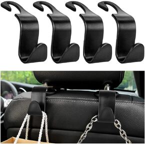 povtii 4PCS Car Seat Headrest Hook, Auto Back Seat Hanging Storage Organizer, Vehicle Seatback Hanger Holder for Purse Handbag Coat Umbrella, Universal Interior Car Accessories (Black)