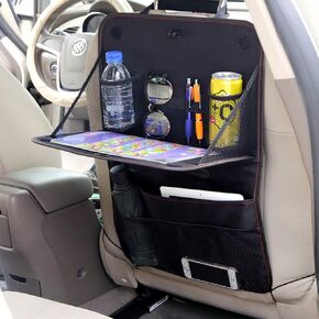 Oxford Cloth Car Backseat Organizer with Foldable Table Tray Kids Seat Back Organizer for Car Travel Strorage Bag