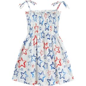 Toddler Girls American Flag Dress Kids 4th of July Outfit Patriotic Summer Dresses Independence Day Clothes 2-8 Years