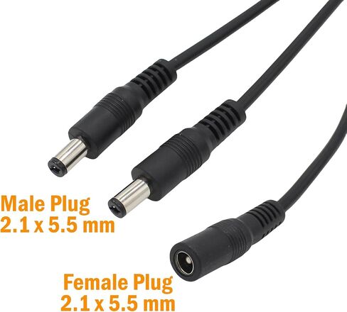 exgoofit DC Power 1 Female to 2 Male Splitter Cable, 2 Pack Pure Copper 5.5mm x 2.1mm DC Power Supply Splitter Cord for Led Strip, CCTV Suvelliance System in Saudi Arabia