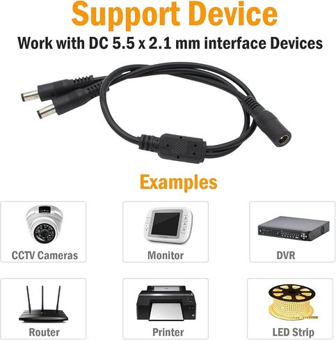 exgoofit DC Power 1 Female to 2 Male Splitter Cable, 2 Pack Pure Copper 5.5mm x 2.1mm DC Power Supply Splitter Cord for Led Strip, CCTV Suvelliance System in Saudi Arabia