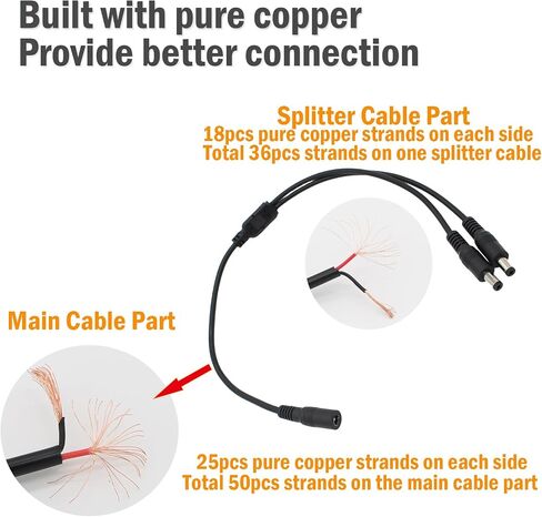 exgoofit DC Power 1 Female to 2 Male Splitter Cable, 2 Pack Pure Copper 5.5mm x 2.1mm DC Power Supply Splitter Cord for Led Strip, CCTV Suvelliance System in Saudi Arabia