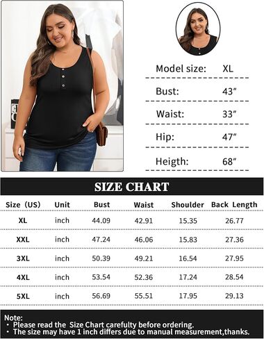 Evervibe 3 Pack Plus Size Tops for Women Casual Crew Neck Sleeveless Henley Tank Tops Loose Fit Buttons Tunics Shirts, 1X-5X in Saudi Arabia