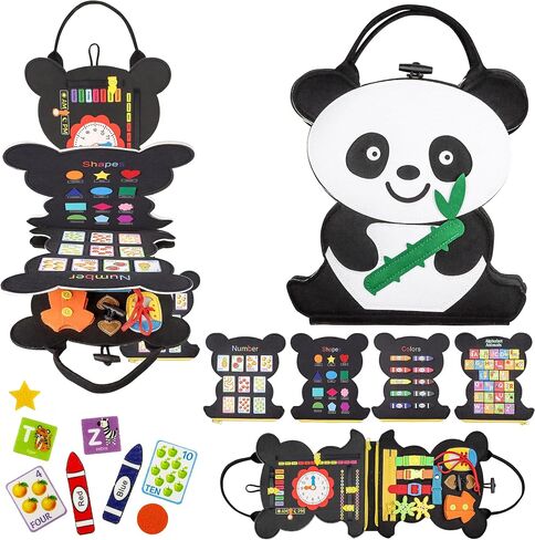 Montessori Busy Board for Toddlers - Reduce Screen Time, Fine Motor Skills, Educational Development, Travel Toy for Planes & Cars, Gifts for Boys and Girls, Quiet Book - Panda in Saudi Arabia