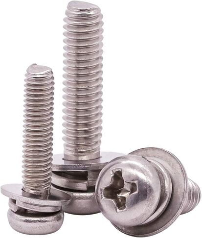 M4-0.7 x 12mm (100 Sets) Pan Head Machine Screws with Flat Washers and Lock Washers, Stainless Steel 304 (18-8), Phillips Drive, Full Coarse Thread UNC, Bright Finish in Saudi Arabia