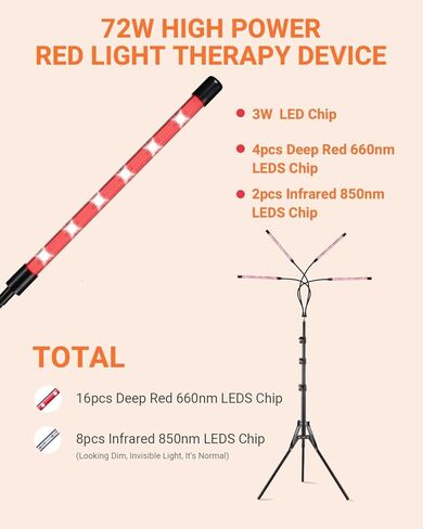 مصباح العلاج بالضوء الأحمر 72 وات من NIVIOP، علاج بالضوء الأحمر مع حامل، ضوء أحمر 660 نانومتر 850 نانومتر بالقرب من جهاز العلاج بالأشعة تحت الحمراء، مع 5 أوضاع، نبض، إعداد الوقت للجسم والوجه in Kuwait