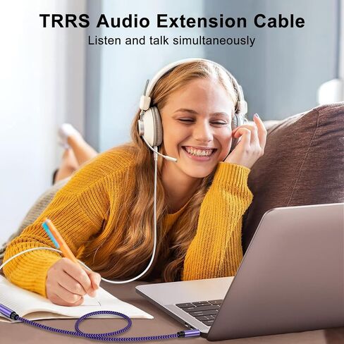3.5mm Headphone Extension Cable, 4 Pole Hi-Fi Sound Stereo Aux Extender Cord Nylon Braided Auxiliary Male to Female Audio Cable for Headset iPhone iPad Smartphones Tablets & More 3.5mm Enabled Devices in Saudi Arabia