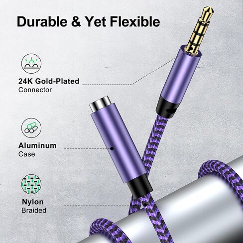 3.5mm Headphone Extension Cable, 4 Pole Hi-Fi Sound Stereo Aux Extender Cord Nylon Braided Auxiliary Male to Female Audio Cable for Headset iPhone iPad Smartphones Tablets & More 3.5mm Enabled Devices in Saudi Arabia