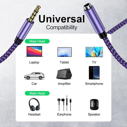 3.5mm Headphone Extension Cable, 4 Pole Hi-Fi Sound Stereo Aux Extender Cord Nylon Braided Auxiliary Male to Female Audio Cable for Headset iPhone iPad Smartphones Tablets & More 3.5mm Enabled Devices in Saudi Arabia