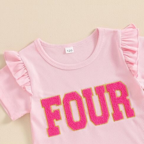 Muasaaluxi Toddler Baby Girl Birthday One/Two/Three/Four Embroidery Ruffle T-shirt Flared Pants 2Pcs Summer Outfit 1-5T in Saudi Arabia