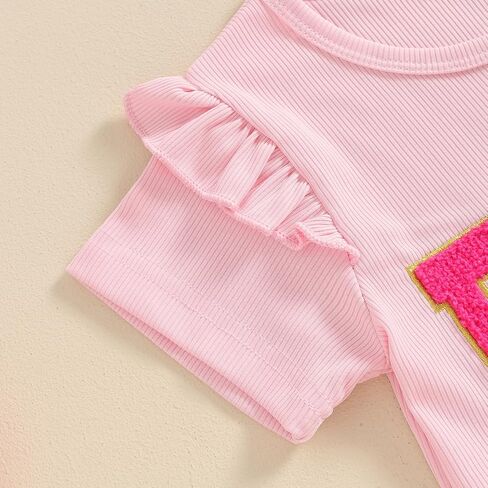 Muasaaluxi Toddler Baby Girl Birthday One/Two/Three/Four Embroidery Ruffle T-shirt Flared Pants 2Pcs Summer Outfit 1-5T in Saudi Arabia
