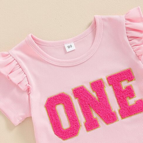 Muasaaluxi Toddler Baby Girl Birthday One/Two/Three/Four Embroidery Ruffle T-shirt Flared Pants 2Pcs Summer Outfit 1-5T in Saudi Arabia