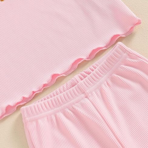 Muasaaluxi Toddler Baby Girl Birthday One/Two/Three/Four Embroidery Ruffle T-shirt Flared Pants 2Pcs Summer Outfit 1-5T in Saudi Arabia