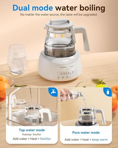 Electric Tea Kettle Temperature Control, Instant Baby Bottle Warmer, 1.2 Liter,Fast Boiling, BPA Free, Auto-Shutoff and Boil-Dry Protection, Stainless Steel, Borosilicate Glass (White) in Kuwait