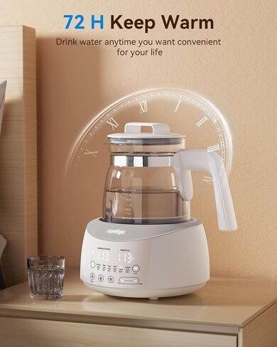 Electric Tea Kettle Temperature Control, Instant Baby Bottle Warmer, 1.2 Liter,Fast Boiling, BPA Free, Auto-Shutoff and Boil-Dry Protection, Stainless Steel, Borosilicate Glass (White) in Kuwait