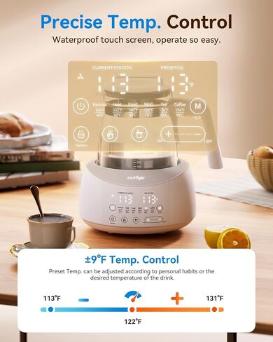 Electric Tea Kettle Temperature Control, Instant Baby Bottle Warmer, 1.2 Liter,Fast Boiling, BPA Free, Auto-Shutoff and Boil-Dry Protection, Stainless Steel, Borosilicate Glass (White) in Kuwait