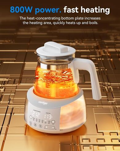 Electric Tea Kettle Temperature Control, Instant Baby Bottle Warmer, 1.2 Liter,Fast Boiling, BPA Free, Auto-Shutoff and Boil-Dry Protection, Stainless Steel, Borosilicate Glass (White) in Kuwait