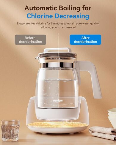 Electric Tea Kettle Temperature Control, Instant Baby Bottle Warmer, 1.2 Liter,Fast Boiling, BPA Free, Auto-Shutoff and Boil-Dry Protection, Stainless Steel, Borosilicate Glass (White) in Kuwait